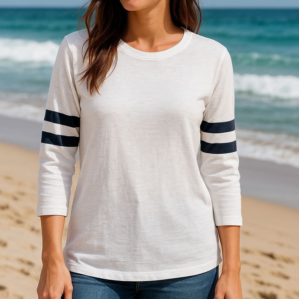 J.Crew White Linen Long Sleeve Sporty Varsity Navy Stripe Top XS Blokecore